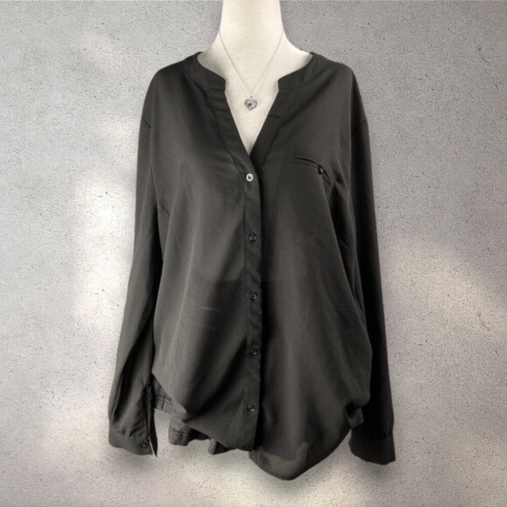 KUT From The Kloth Button Down Blouse Women's 1X Black Sheer Long Sleeve Gothic